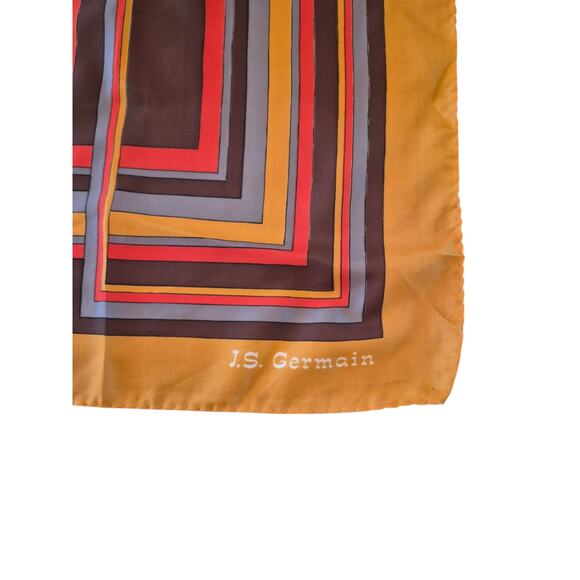 Vintage JS Germain Scarf Hand Rolled Hem 1970's Geometric Print Square Brown - Picture 2 of 8